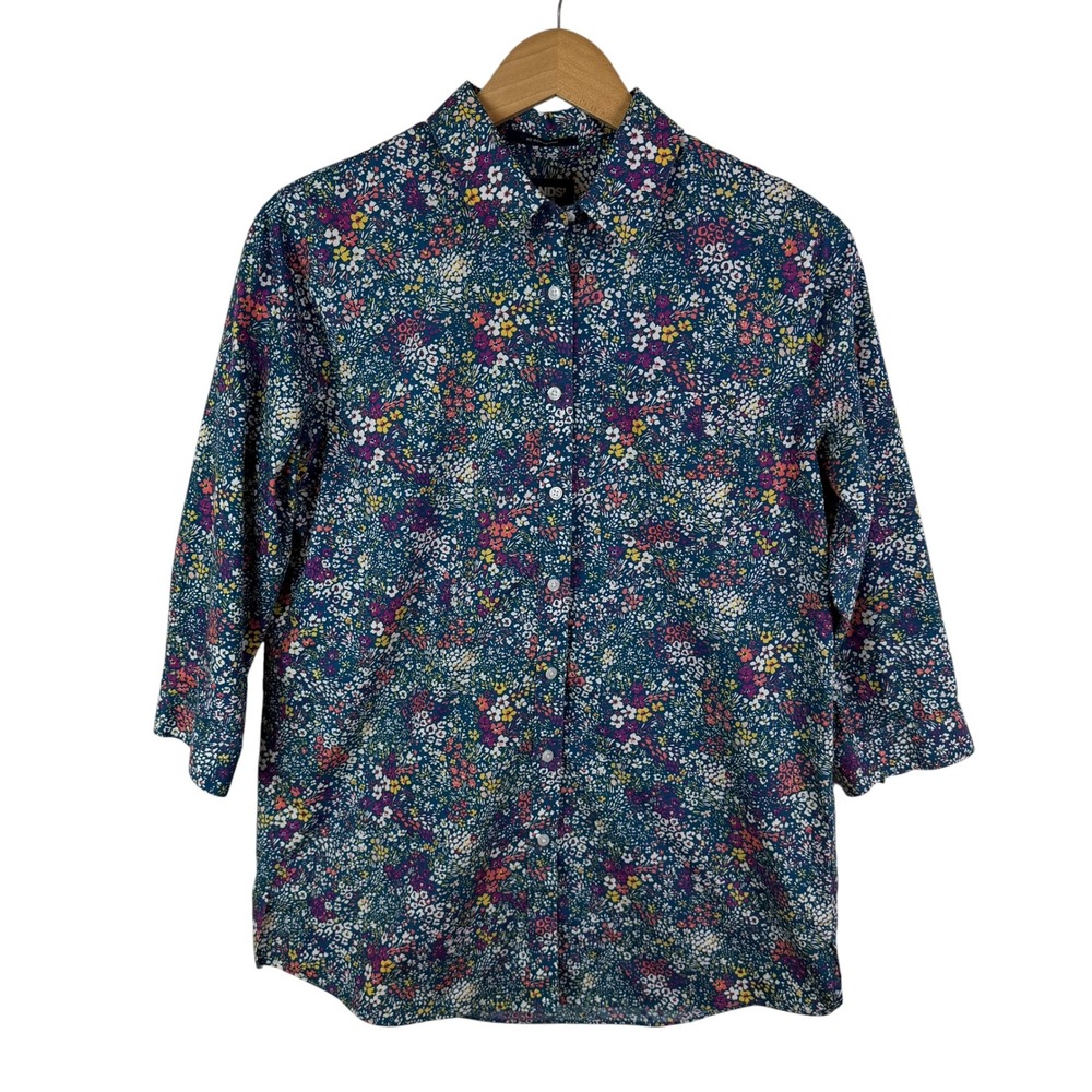 Lands End Floral No Iron Supima Cotton Button Down Shirt Size 4 Bloomcore Preppy